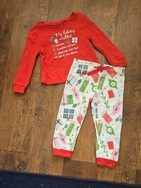 American Girl Kids Holiday Red Top and Gift-Print Pajama Set 3T